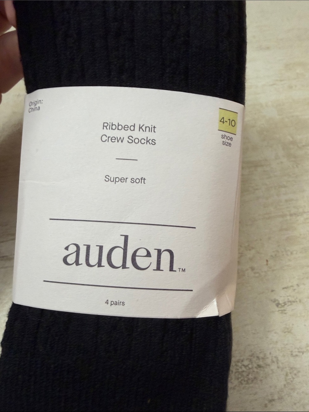 Auden Women's Ribbed Crew Socks 4-Pack - Black, Charcoal, Light Gray, White - Picture 3 of 7